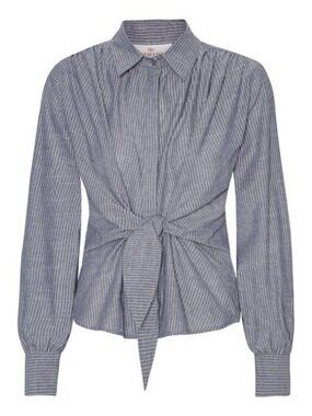 Karmamia Lee Shirt Denim Pinstripe Tie Front Blouse Size S